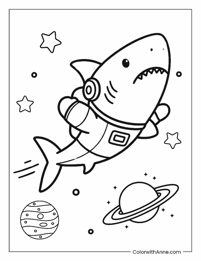 Astronaut Shark Coloring Page