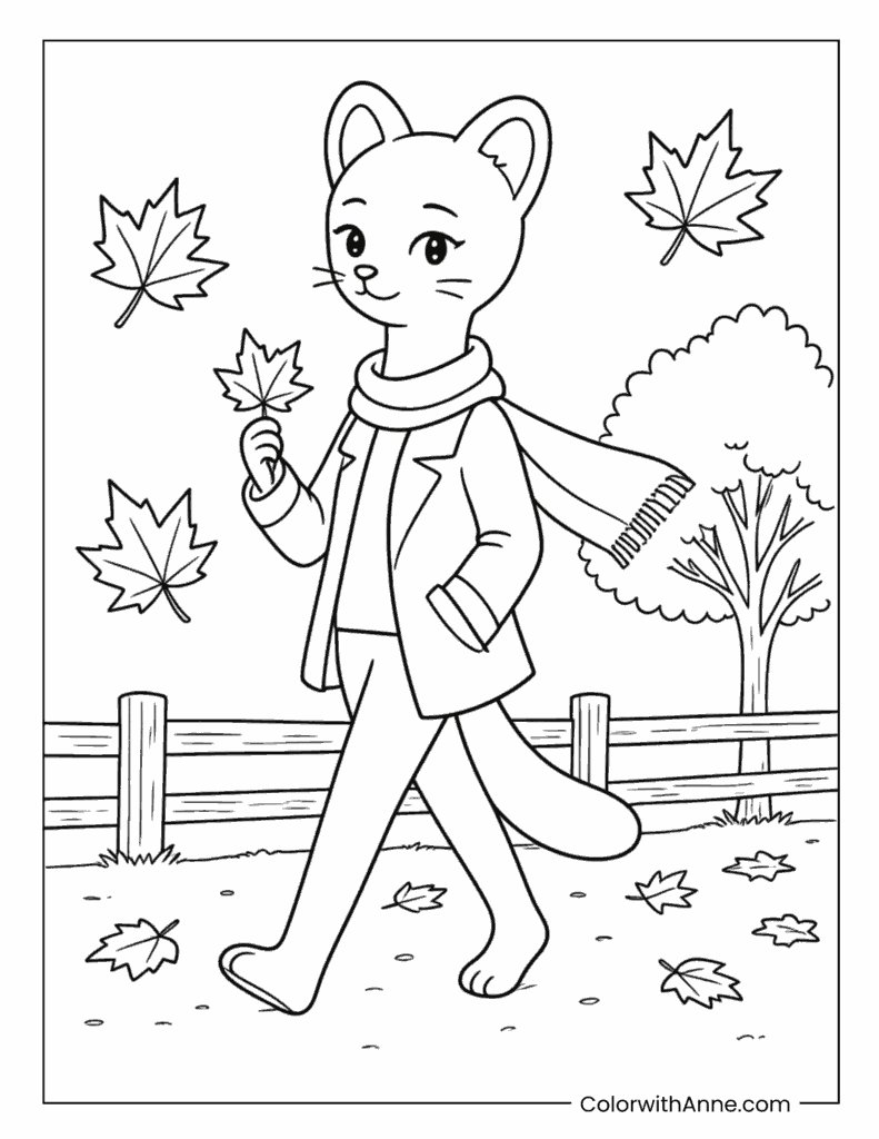 Autumn Fall Jiniret Walking With Maple Leaves SKZOO Coloring Page
