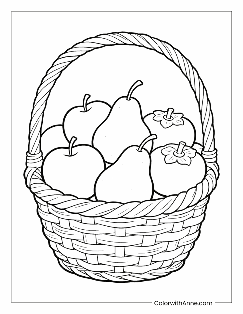 Autumn Fruit Harvest Basket Coloring Page