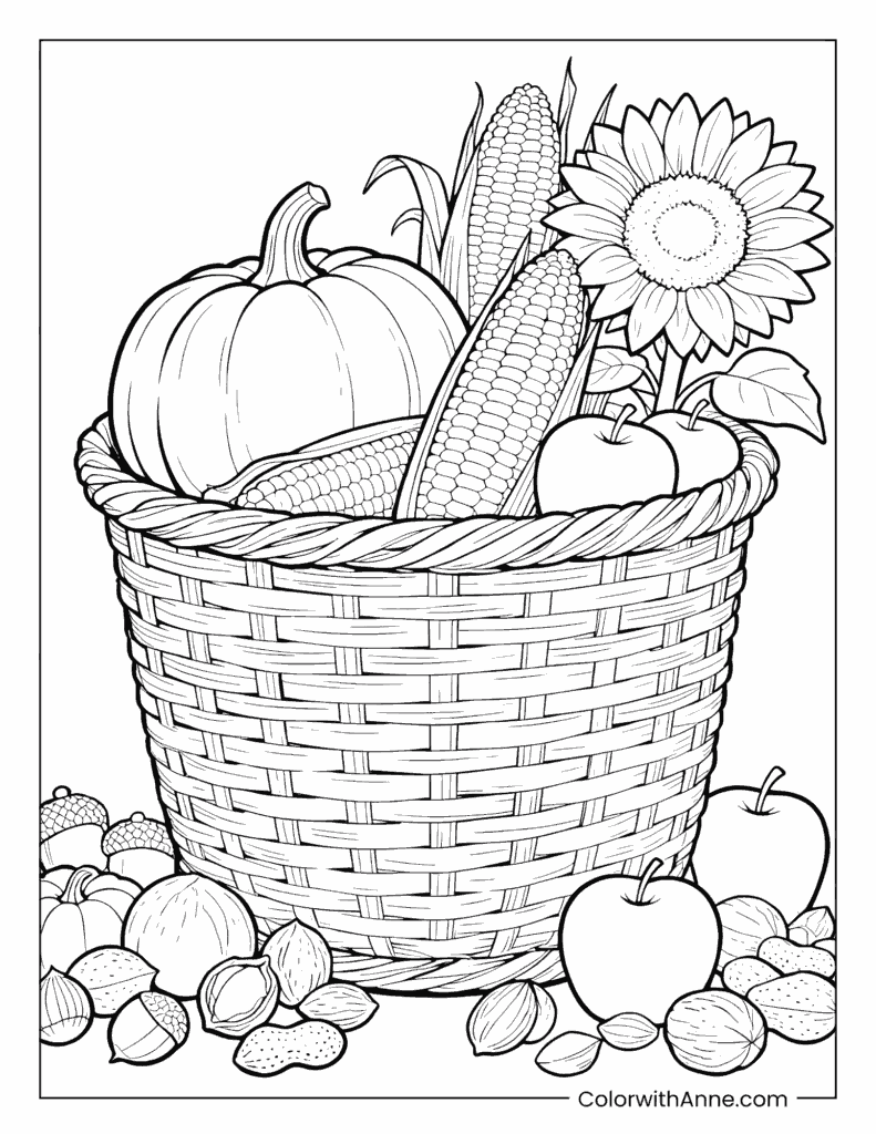 Autumn Harvest Basket Coloring Page