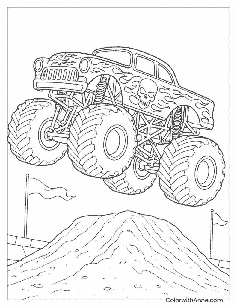 Avenger Monster Truck Freestyle Jump Coloring Page