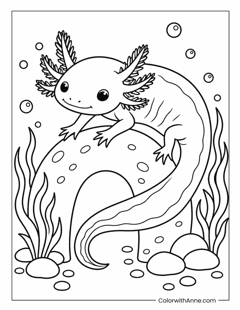 Axolotl Resting on a Spotted Rock Coloring Page