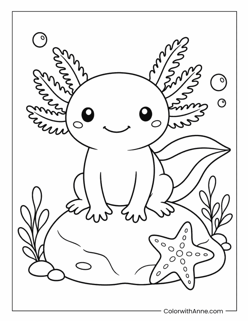 Axolotl Sitting on a Rock Coloring Page