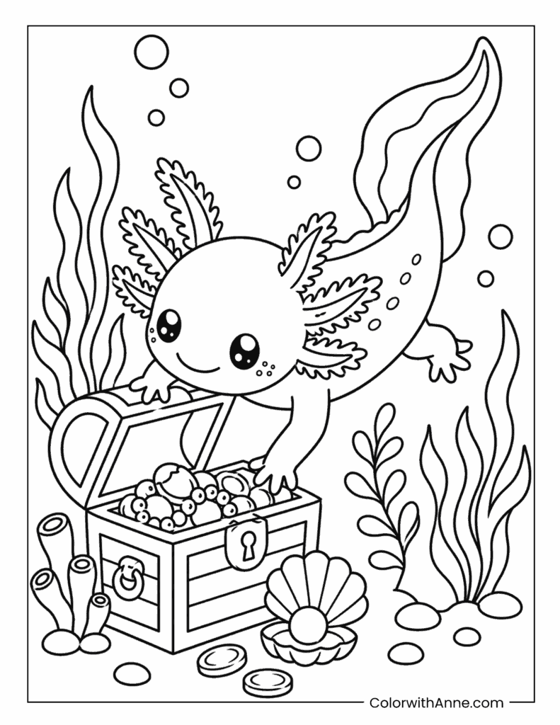 Axolotl Treasure Hunter Coloring Page