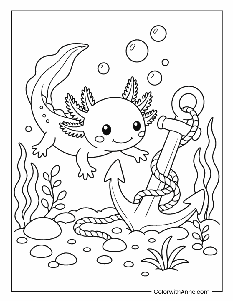 Axolotl by the Anchor Coloring Page
