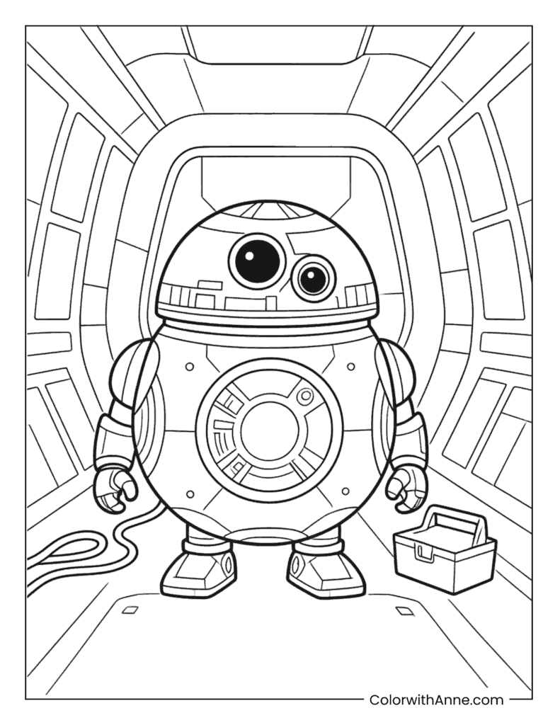 BB-8 Droid in the Starship Hallway Coloring Page