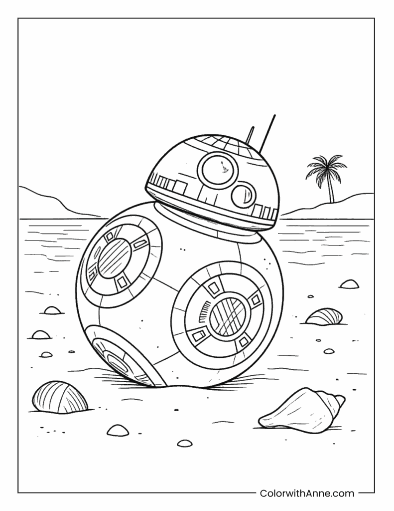 BB-8 Resting on a Sunny Beach Coloring Page