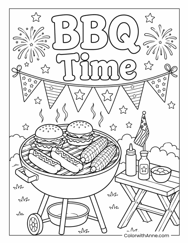 BBQ Time 4th of July Cookout Coloring Page