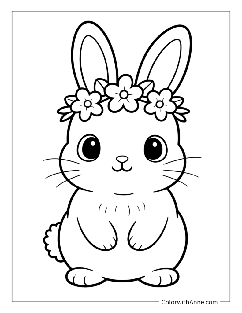 Baby Bunny Wearing a Flower Crown Coloring Page