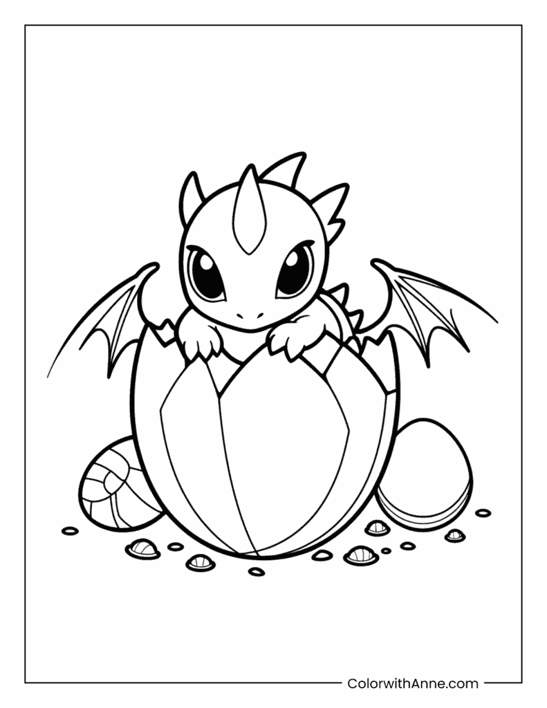 Baby Dragon Hatching Coloring Page