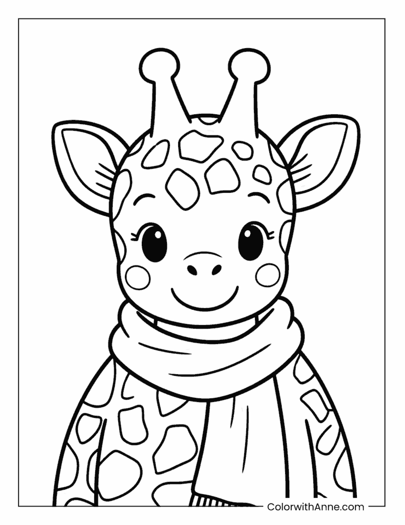 Baby Giraffe in a Scarf Coloring Page