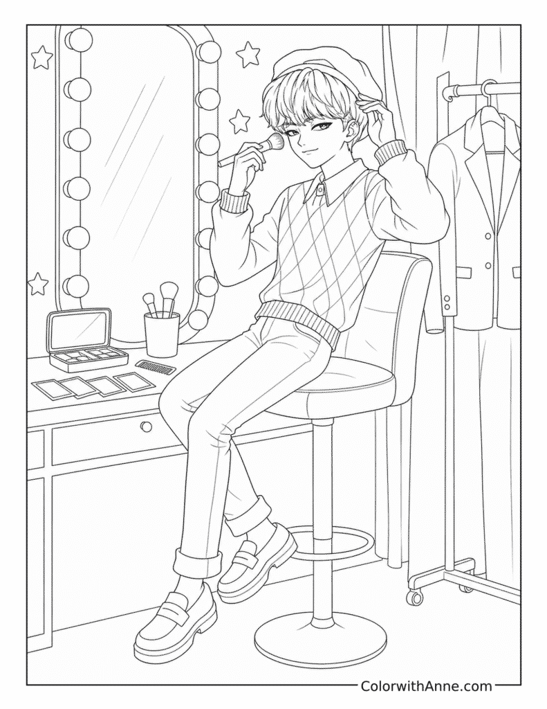 Baby Saja at the Makeup Vanity Coloring Page
