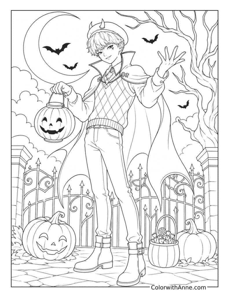 Baby Saja's Halloween Lantern Scene Coloring Page