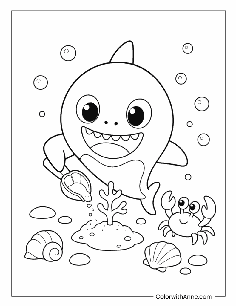 Baby Shark Digging Seabed Coloring Page