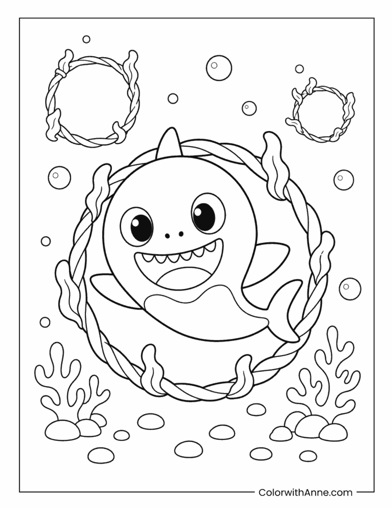 Baby Shark In Seaweed Wreath Coloring Page