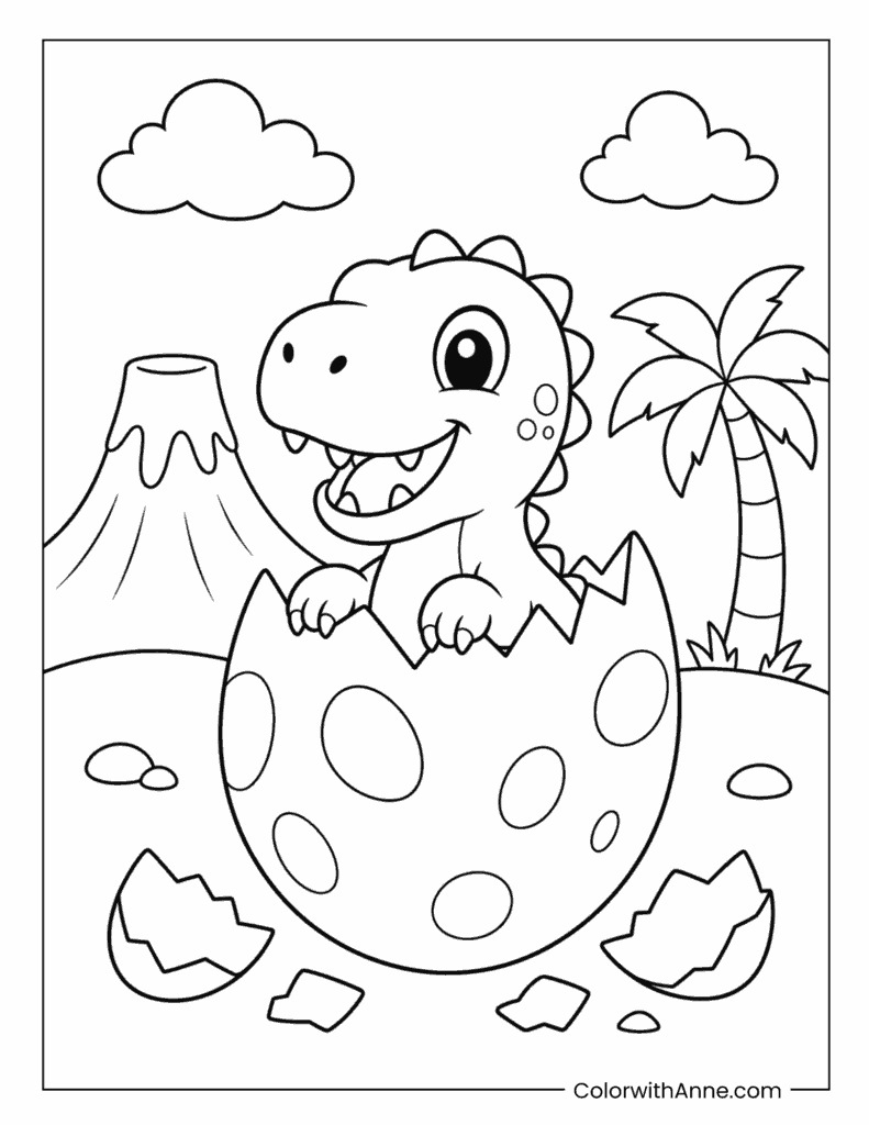 Baby T-Rex Hatching from an Egg Coloring Page