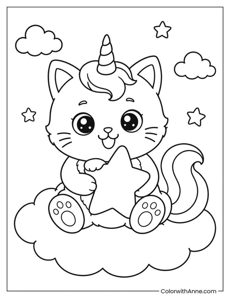 Baby Unicorn Kitten Coloring Page