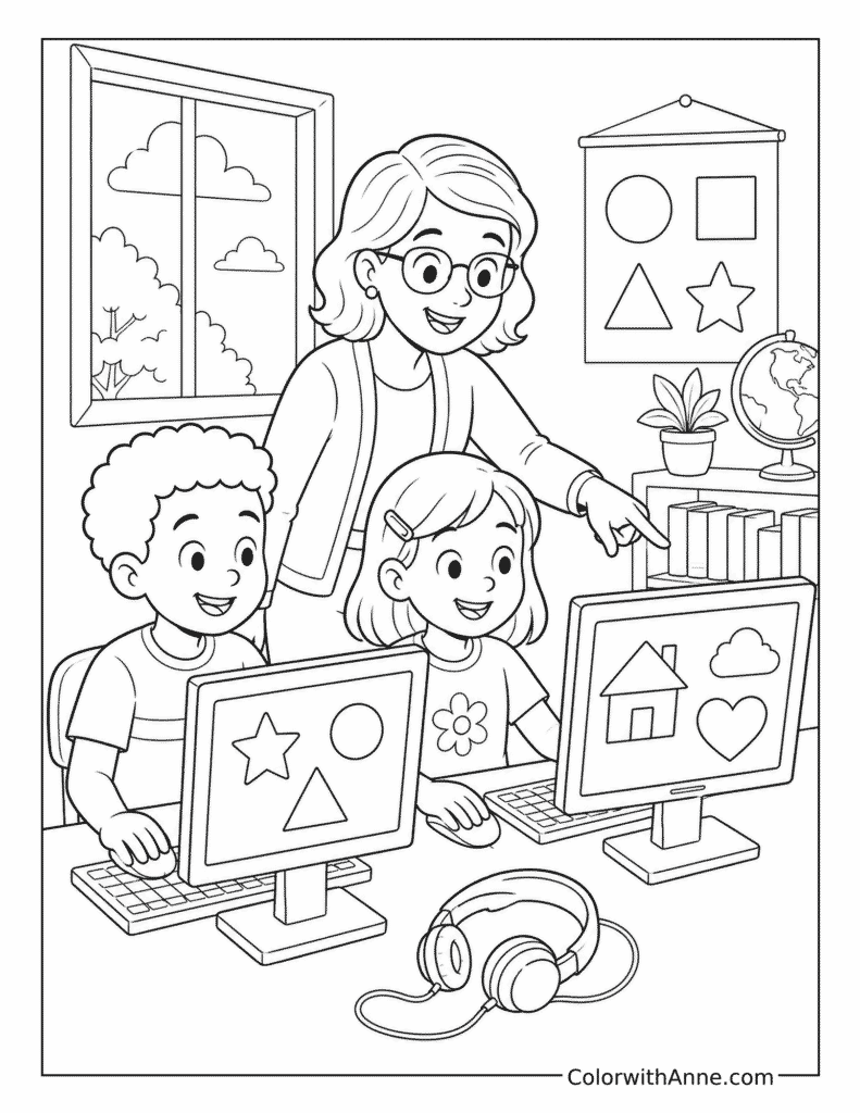 Back-to-School Computer Class Coloring Page