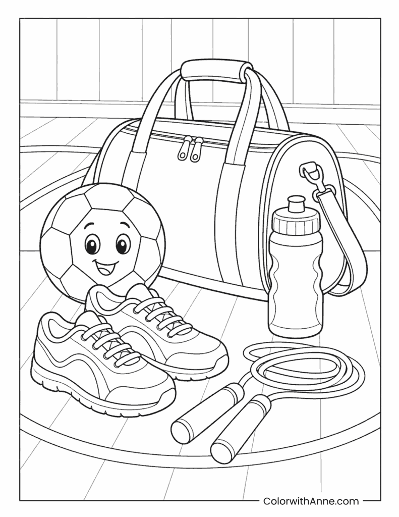 Back to School Sports Gear Coloring Page