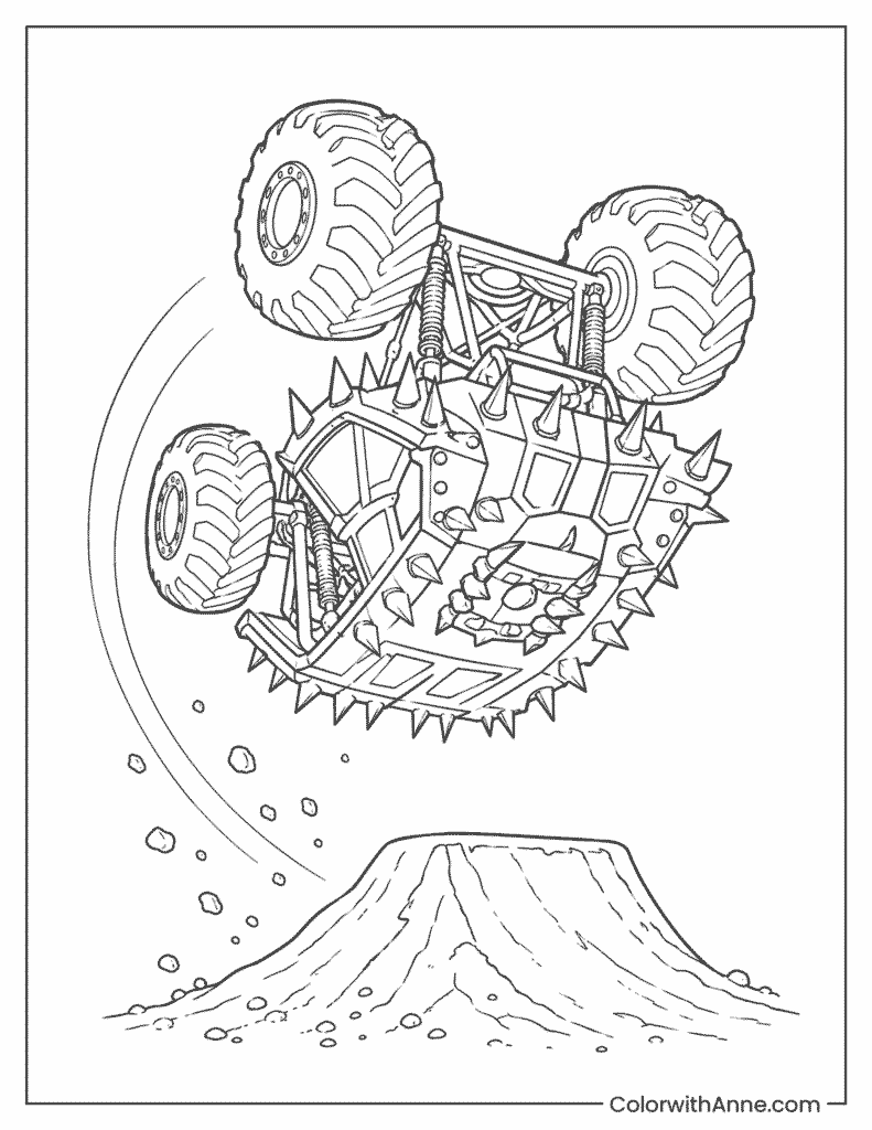 Backflipping Spiked Monster Truck Coloring Page
