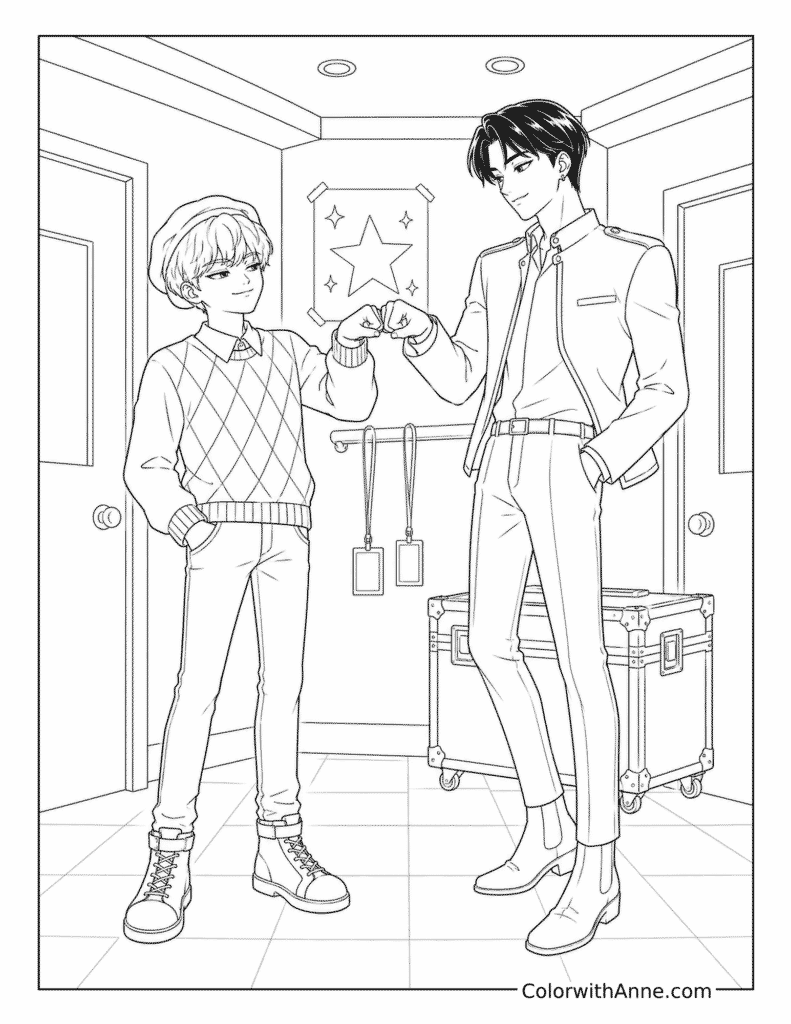 Backstage Fist Bump - Baby Saja and Jinu Coloring Page