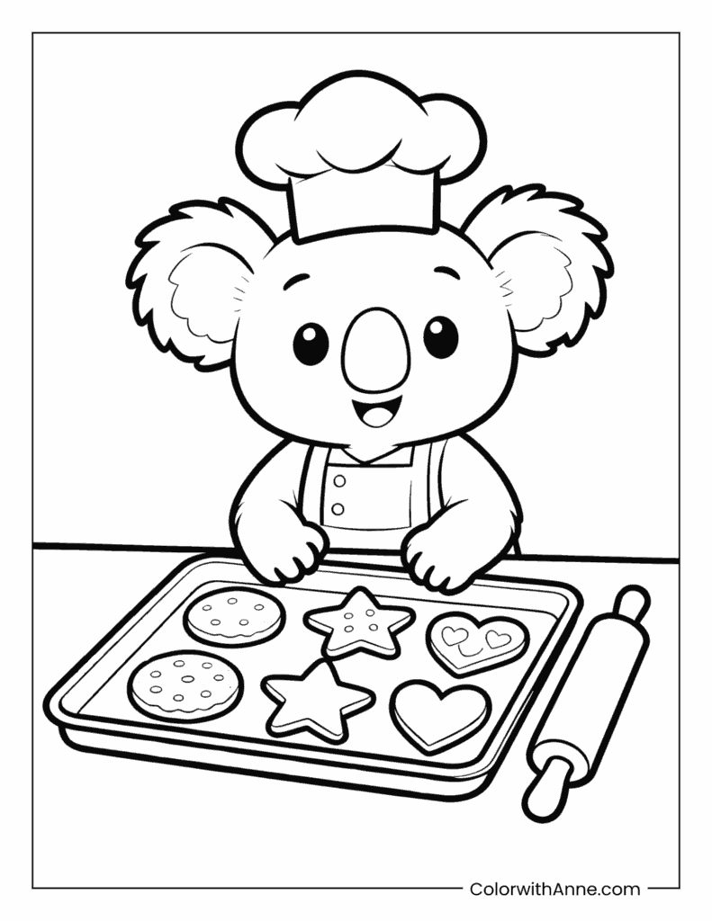 Baker Koala Coloring Page for Kids
