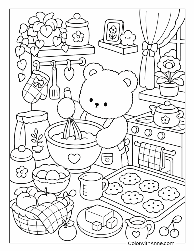 Baking Cookies in the Kitchen Cozy Coloring Page