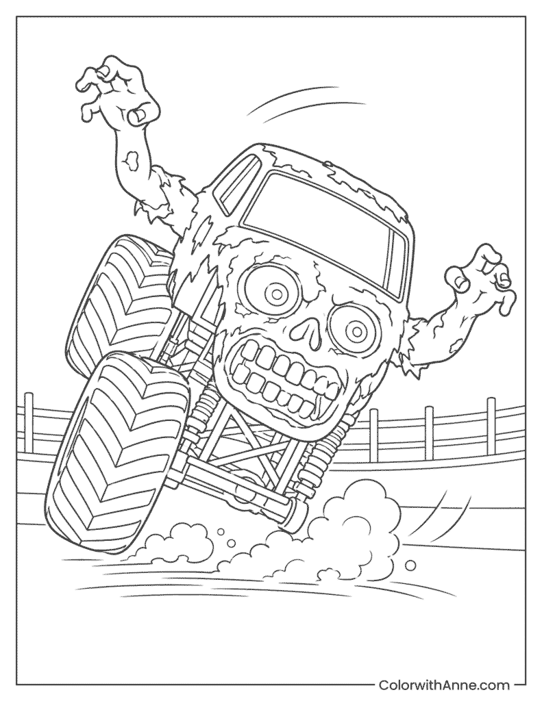 Balancing Zombie Monster Truck Coloring Page