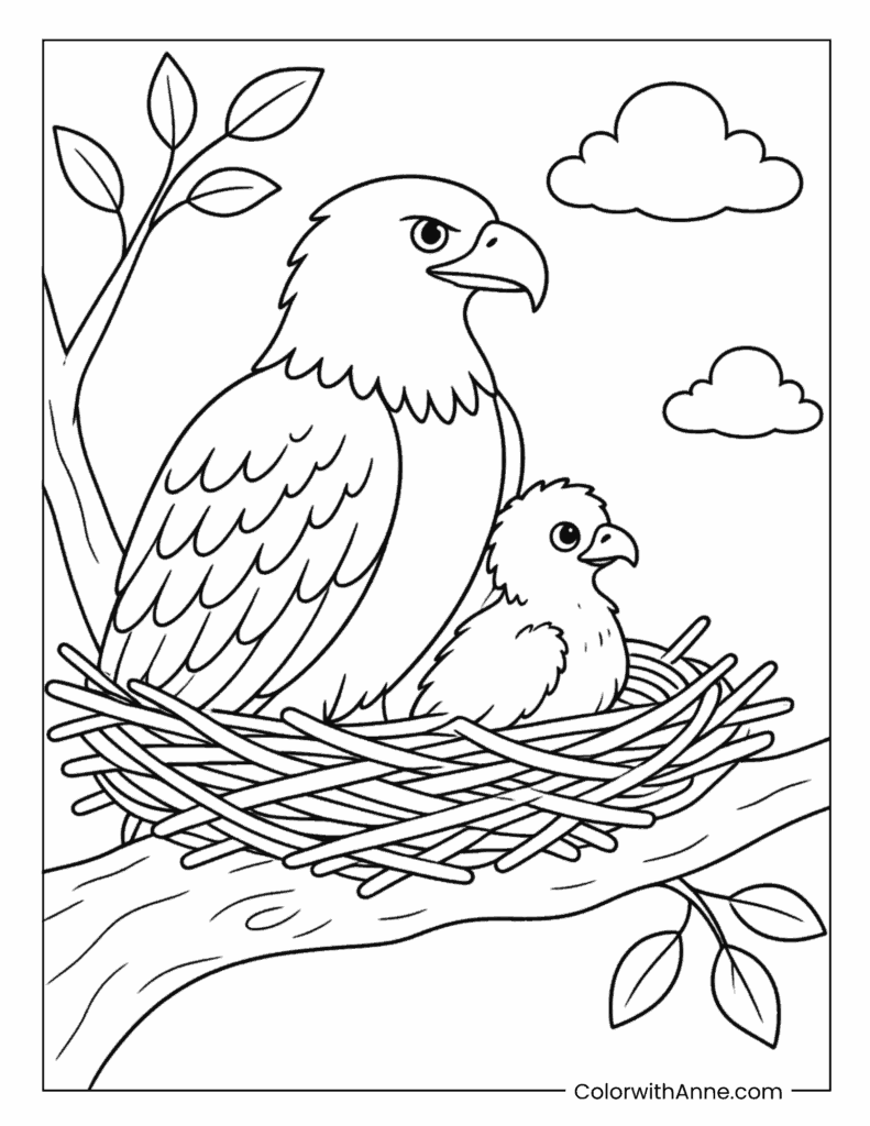 Bald Eagle And Eaglet In Nest Coloring Page