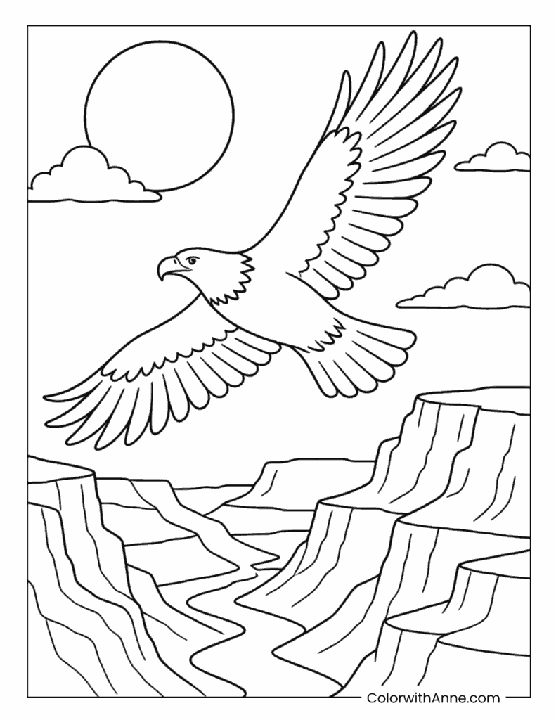 Bald Eagle Flying Over Canyon Coloring Page