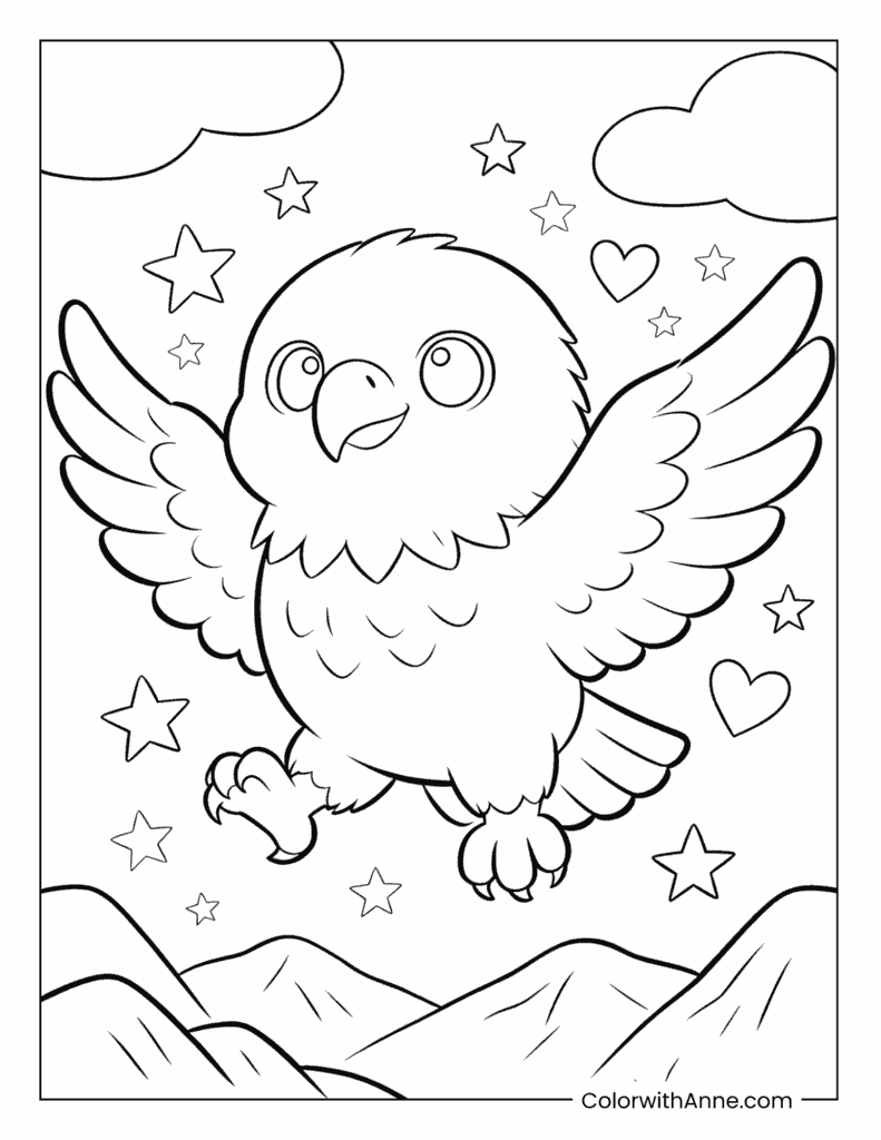 Bald Eagle Flying Over Mountains Coloring Page