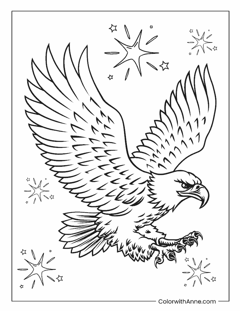 Bald Eagle Flying Through the Stars Coloring Page