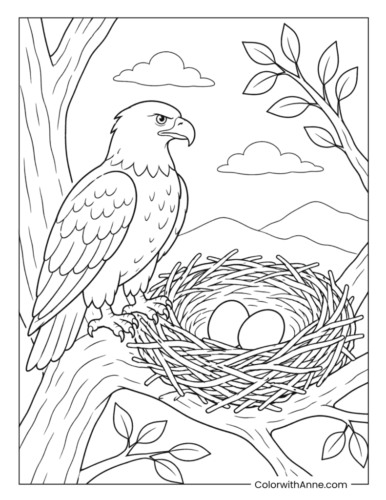 Bald Eagle Guarding Nest Eggs Coloring Page