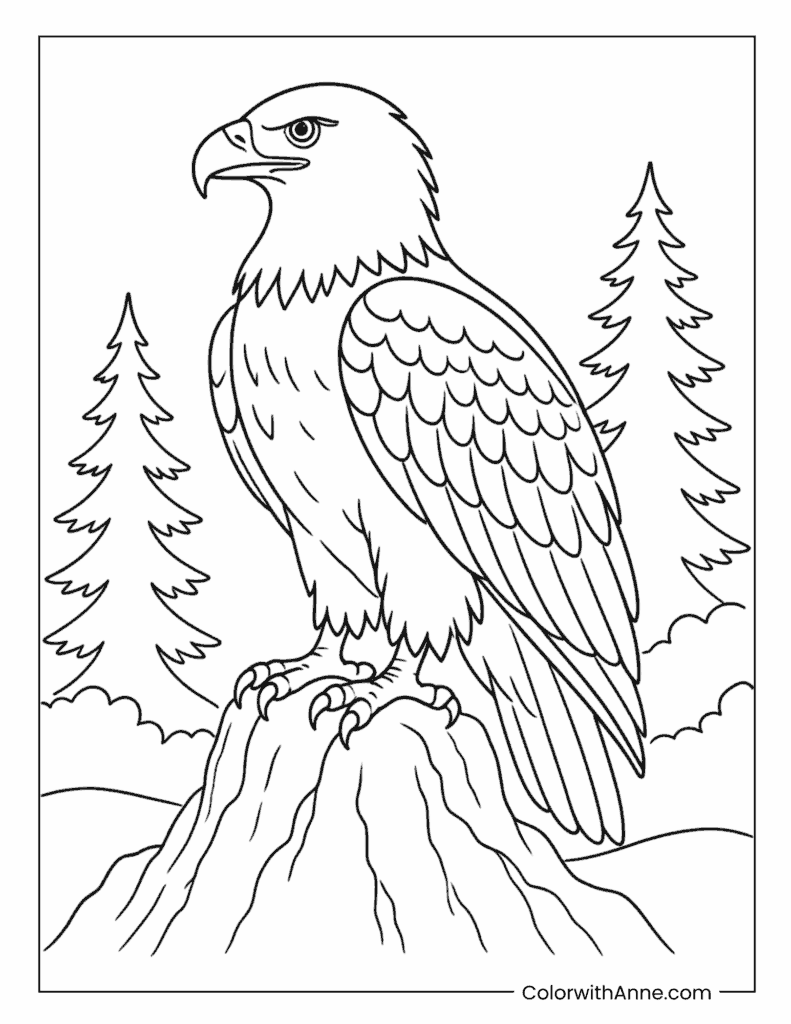 Bald Eagle On Mountain Rock Coloring Page