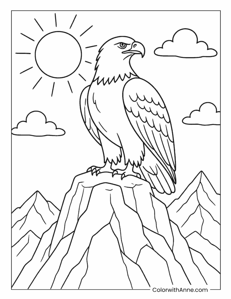 Bald Eagle Perched On Mountain Coloring Page