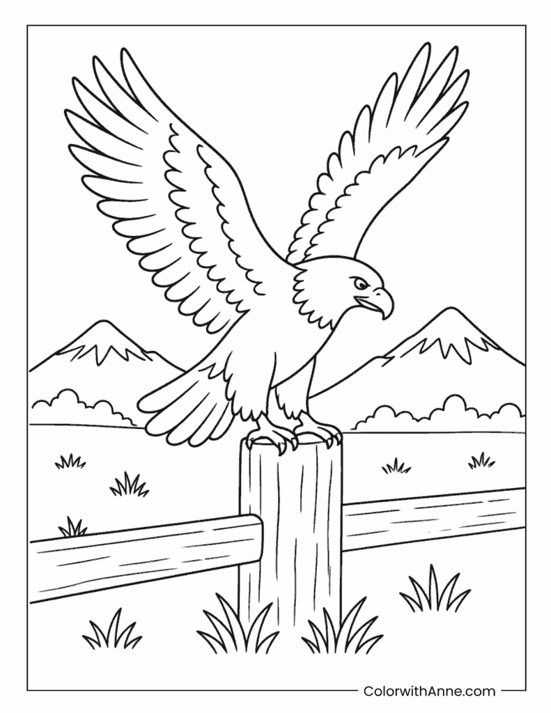 Bald Eagle Taking Flight From Stump Coloring Page