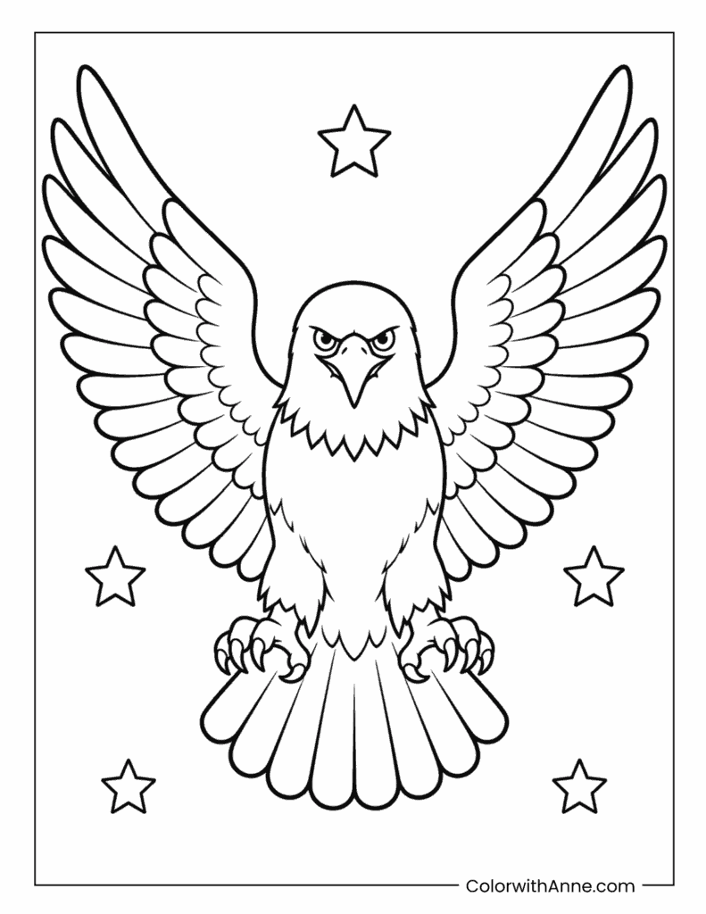 Bald Eagle Wings Spread With Stars Coloring Page