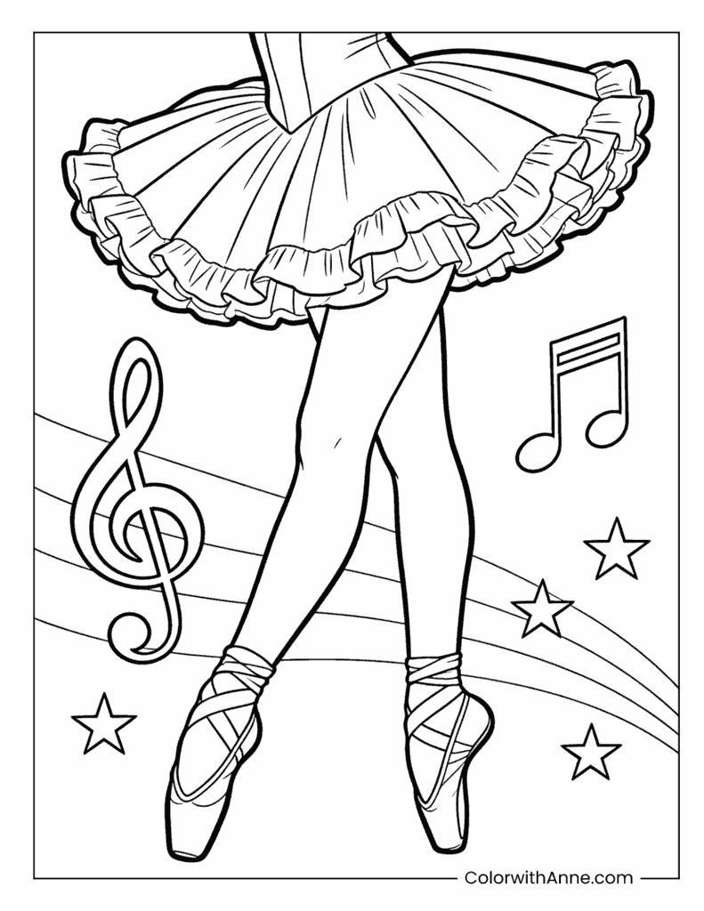 Ballerina with Musical Notes Coloring Page