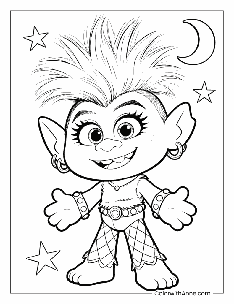 Barb with a Big Smile Trolls Coloring Page