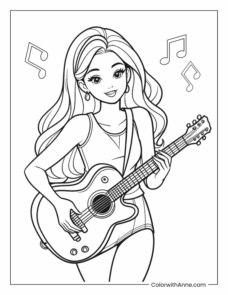 Barbie Playing the Guitar Coloring Page