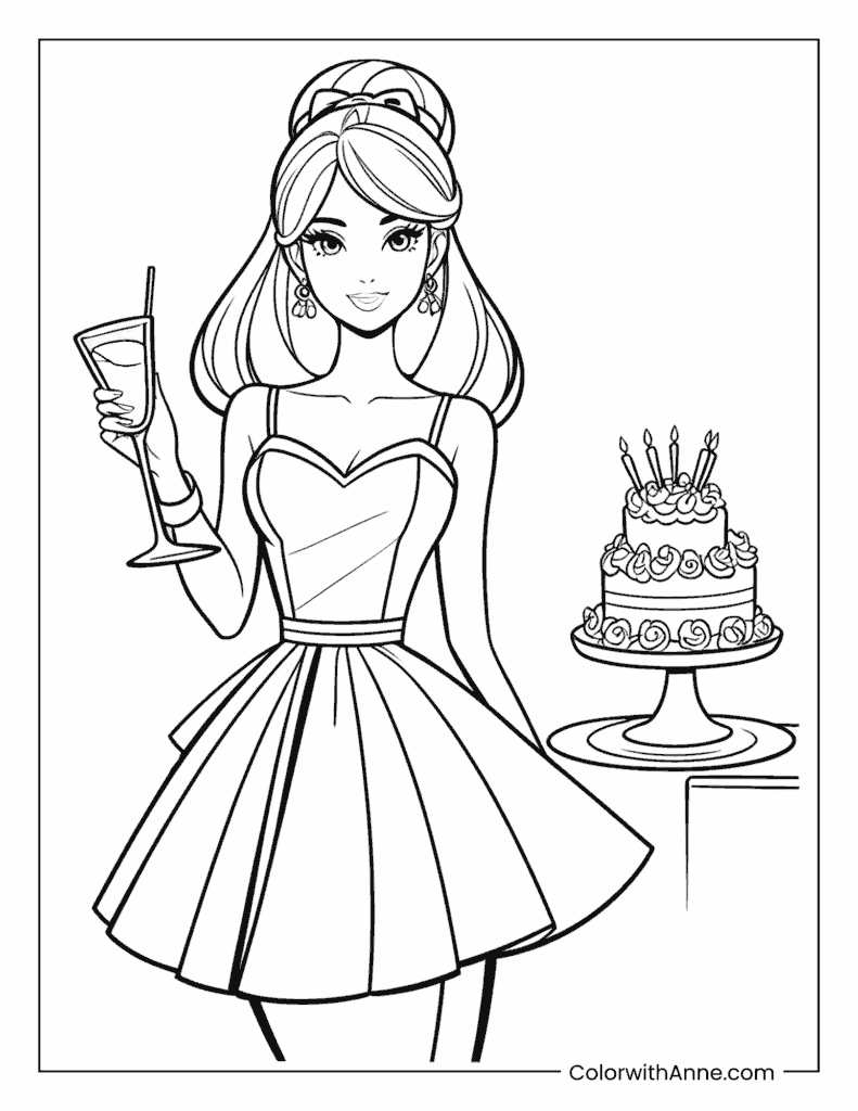 Barbie at a Party Coloring Page