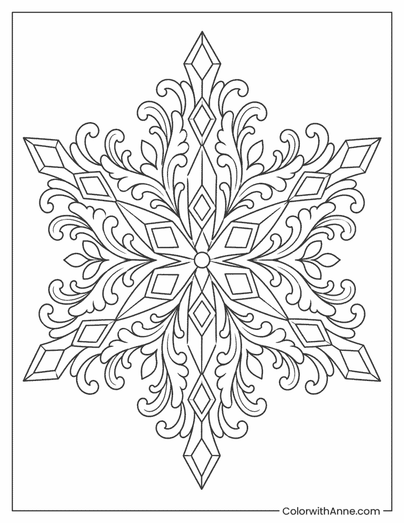 Baroque Crystal Snowflake Coloring Page
