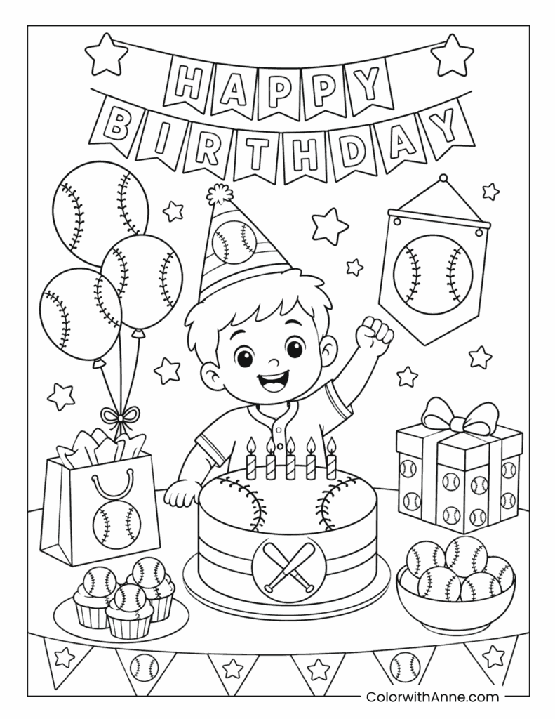 Baseball Birthday Party Coloring Page
