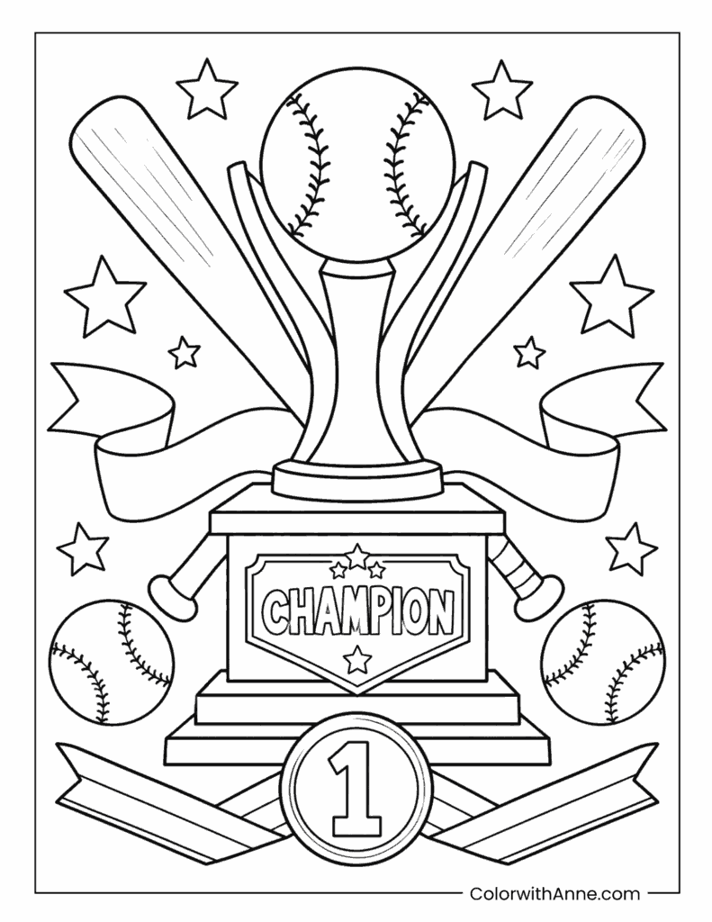 Baseball Champion Trophy Coloring Page