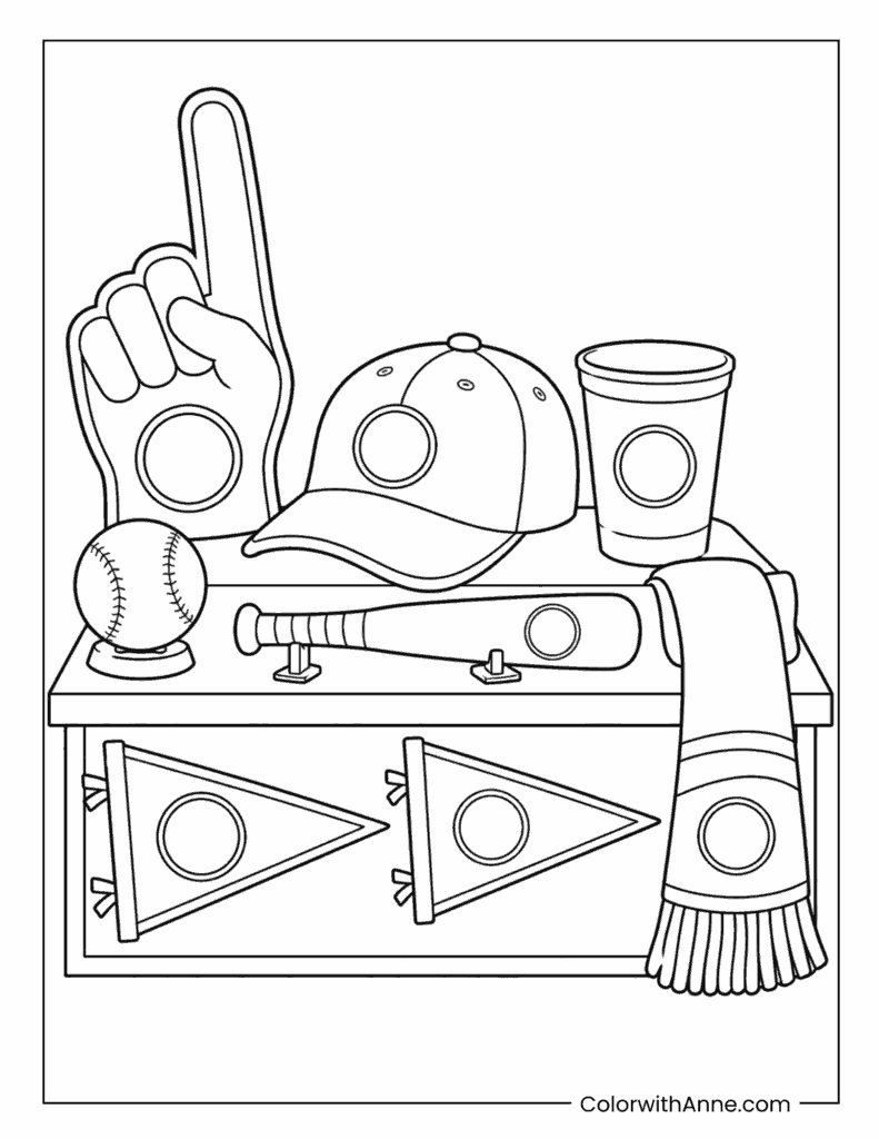 Baseball Fan Accessories Coloring Page