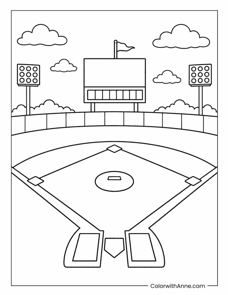 Baseball Field and Stadium Coloring Page