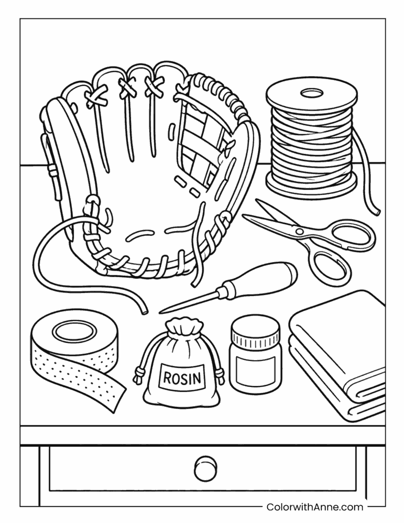 Baseball Glove Repair Tools Coloring Page