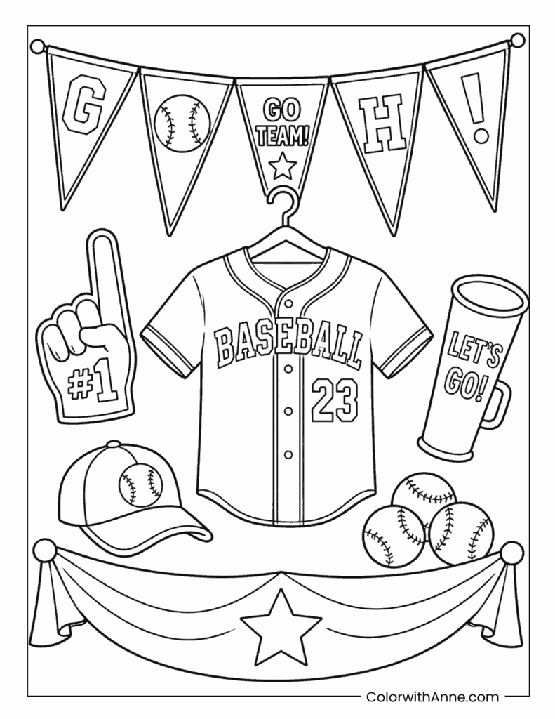 Baseball Jersey and Fan Gear Coloring Page