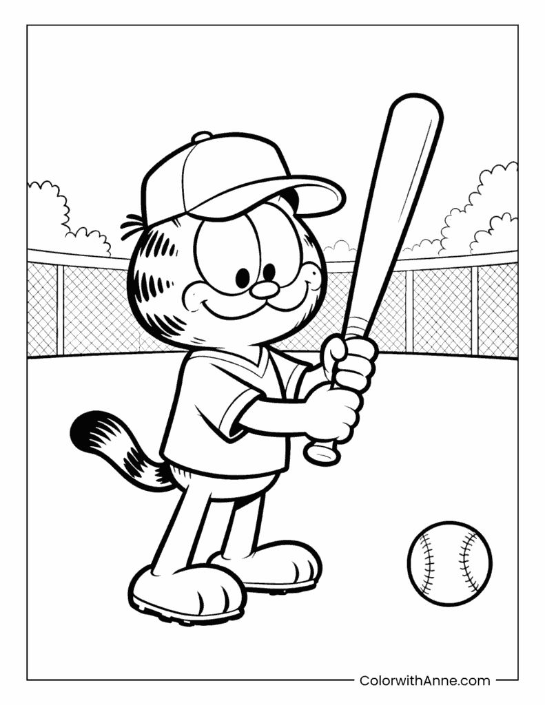 Baseball Player Garfield Coloring Page