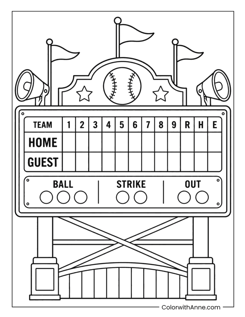 Baseball Stadium Scoreboard Coloring Page